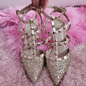 Dazzling Gold Glitter Strappy Heels